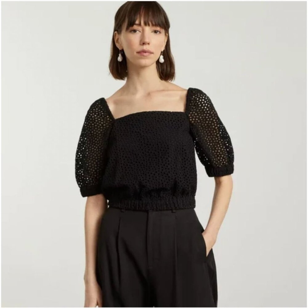 Everlane The Eyelet Pull Sleeve Blouse XS Boho Feminine Minimalist Contemporary